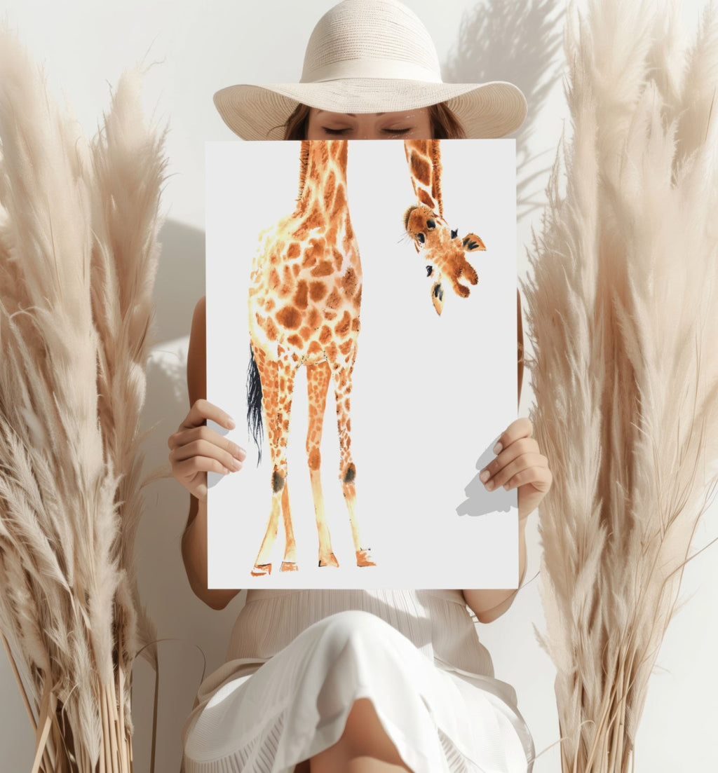 Upside Down Peeking Watercolor Giraffe Aluminum Print