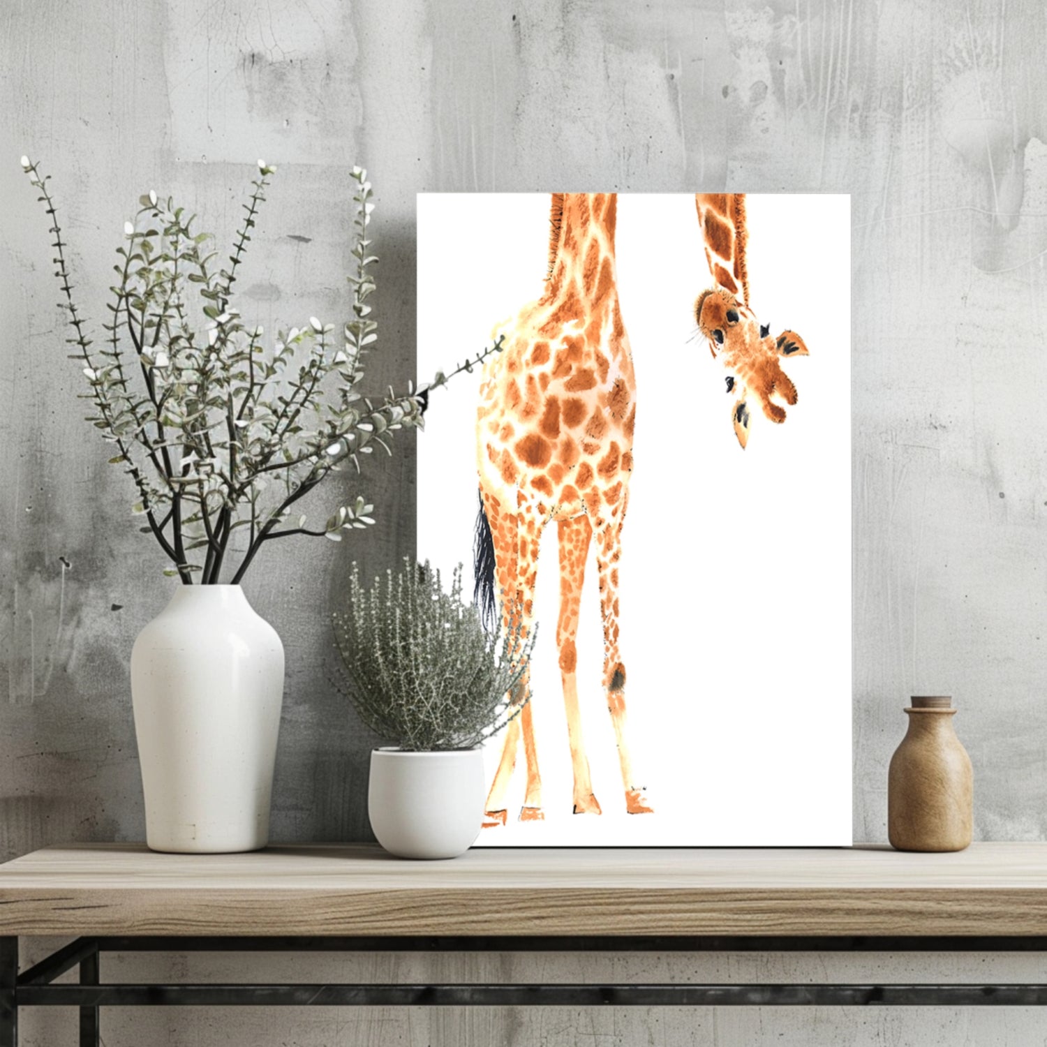 Upside Down Peeking Watercolor Giraffe Aluminum Print