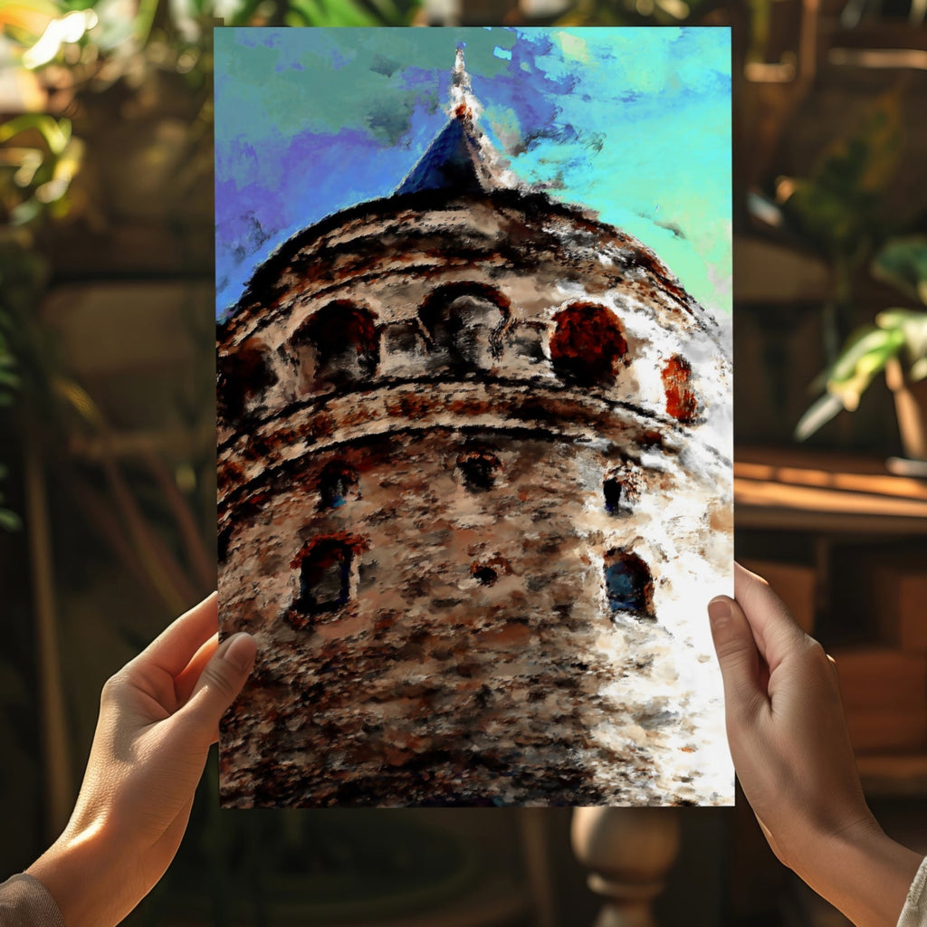 Painterly Blue Sky Galata Tower Aluminum Print
