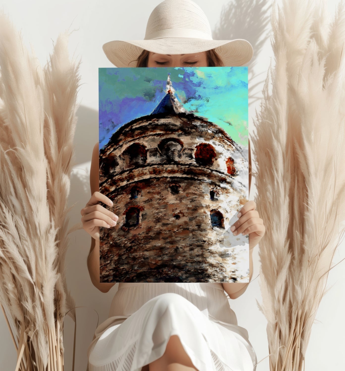 Painterly Blue Sky Galata Tower Aluminum Print