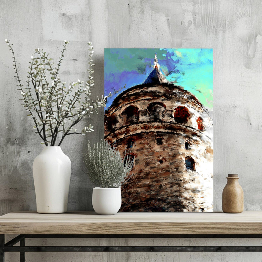 Painterly Blue Sky Galata Tower Aluminum Print