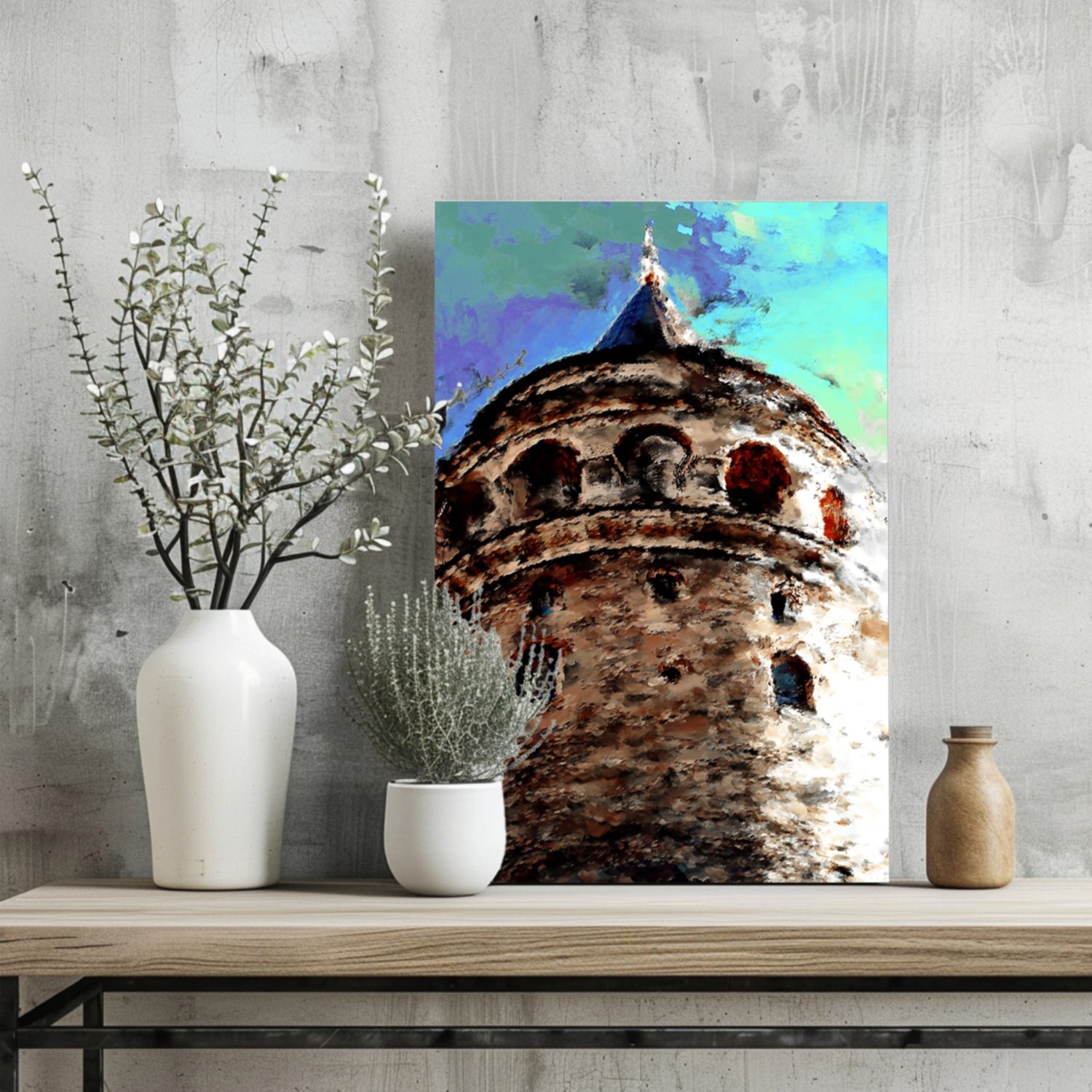 Painterly Blue Sky Galata Tower Aluminum Print