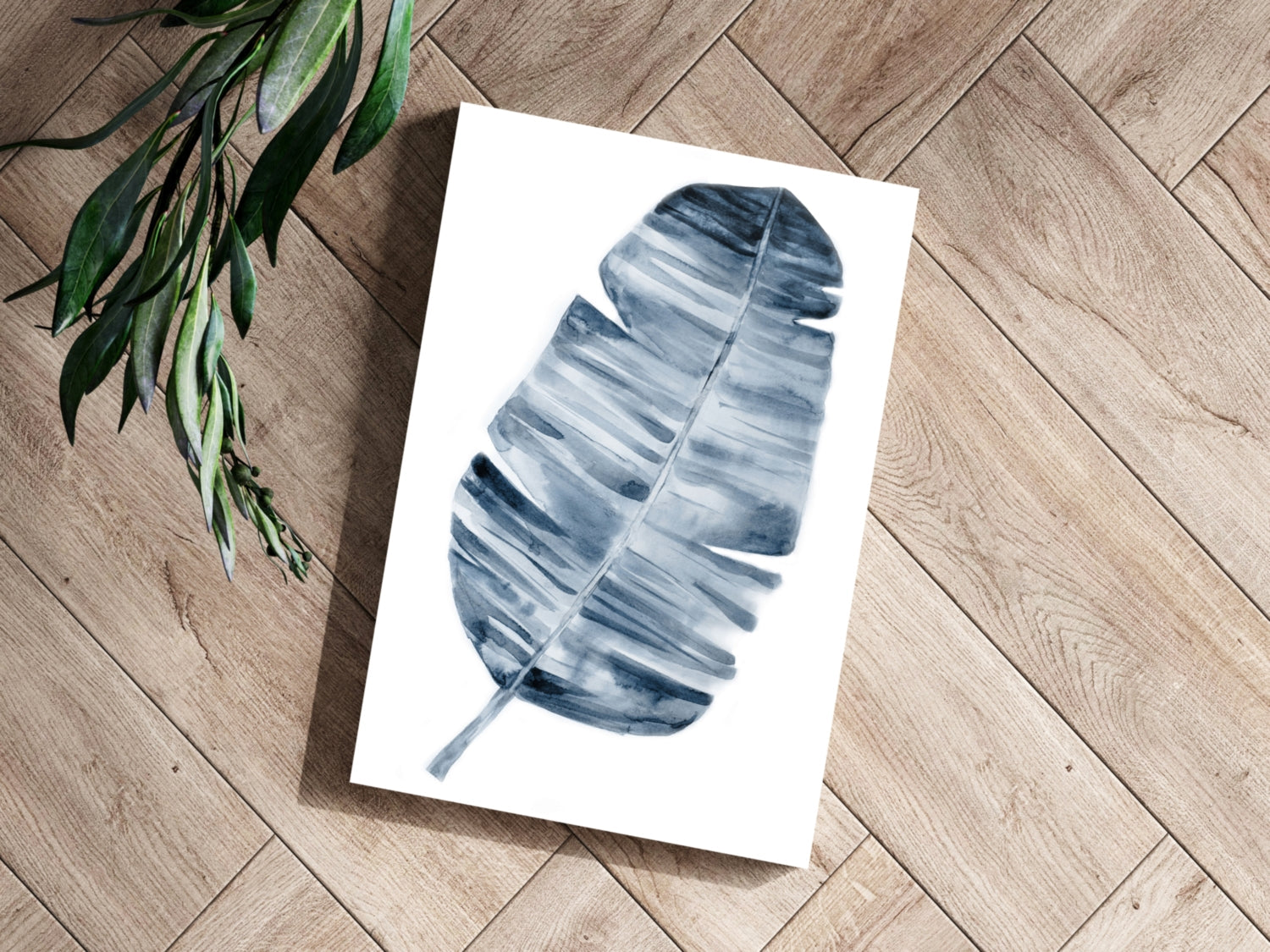 Indigo Blue Watercolor Banana Leaf Aluminum Print