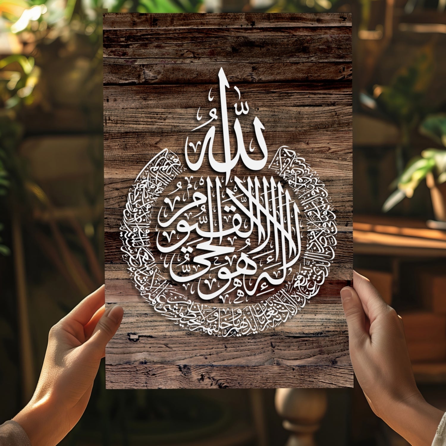 Rustic Wood Grain Calligraphy Medallion Aluminum Print