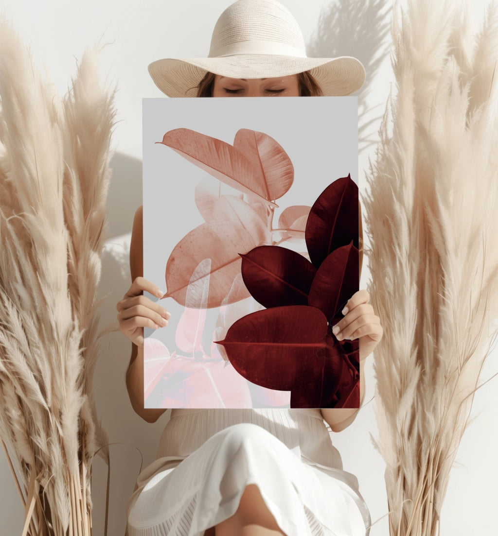 Blush and Burgundy Rubber Plant Leaves Aluminum Print