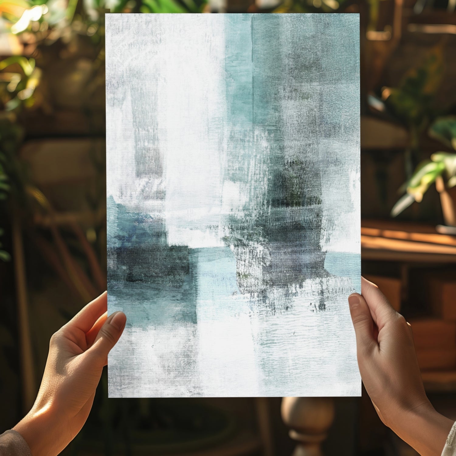 Teal White Brushstroke Aluminum Print