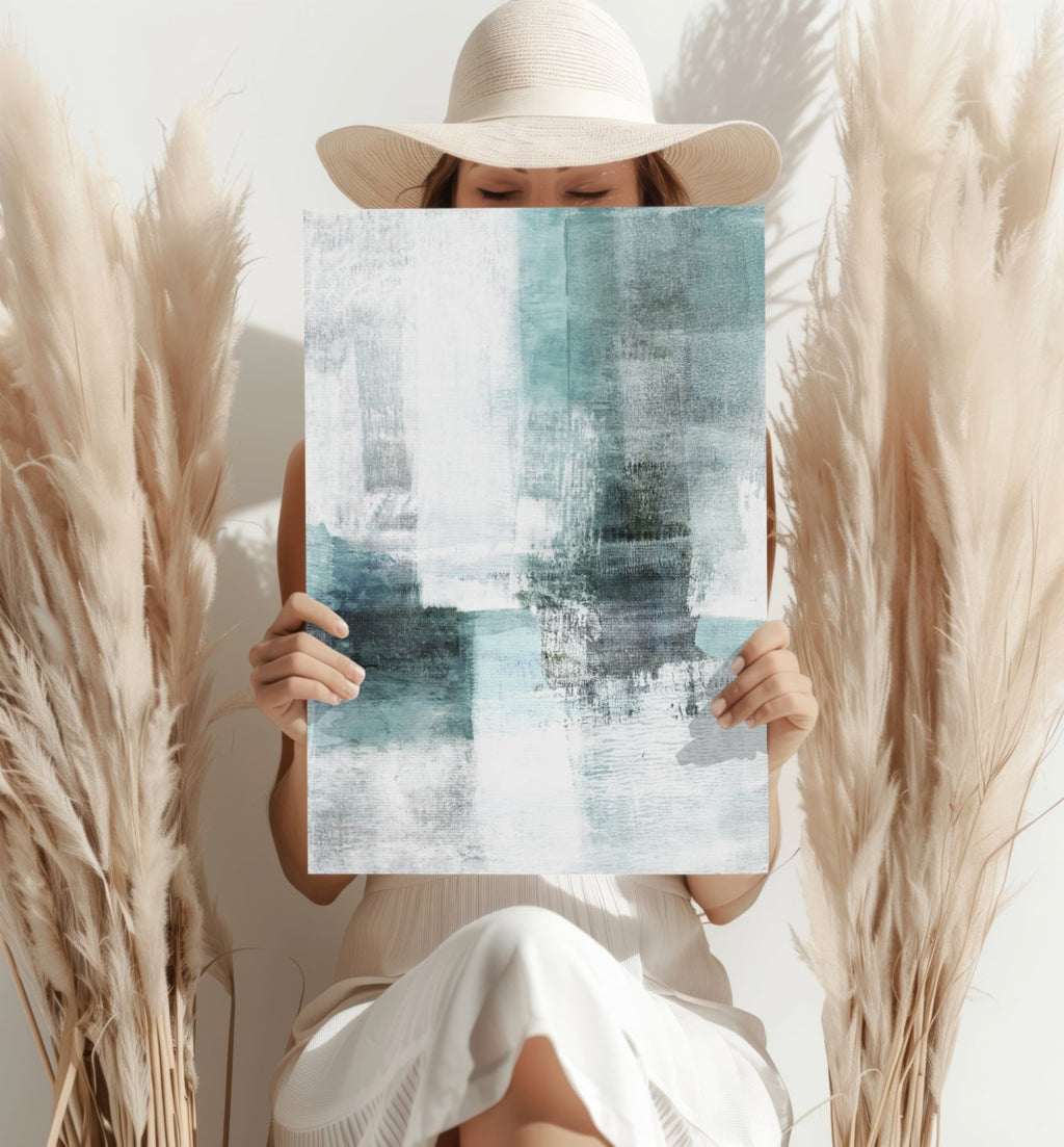 Teal White Brushstroke Aluminum Print