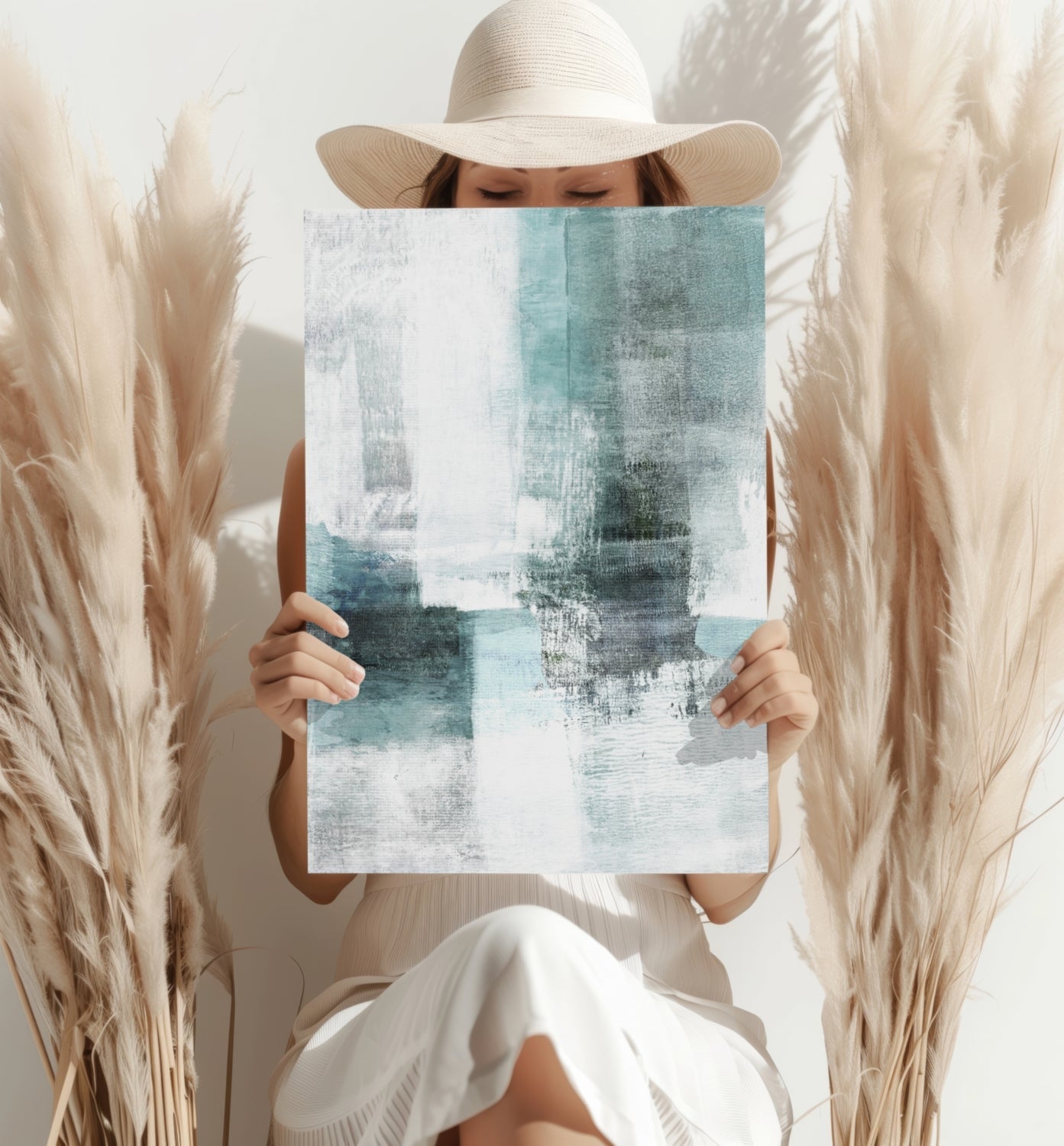 Teal White Brushstroke Aluminum Print