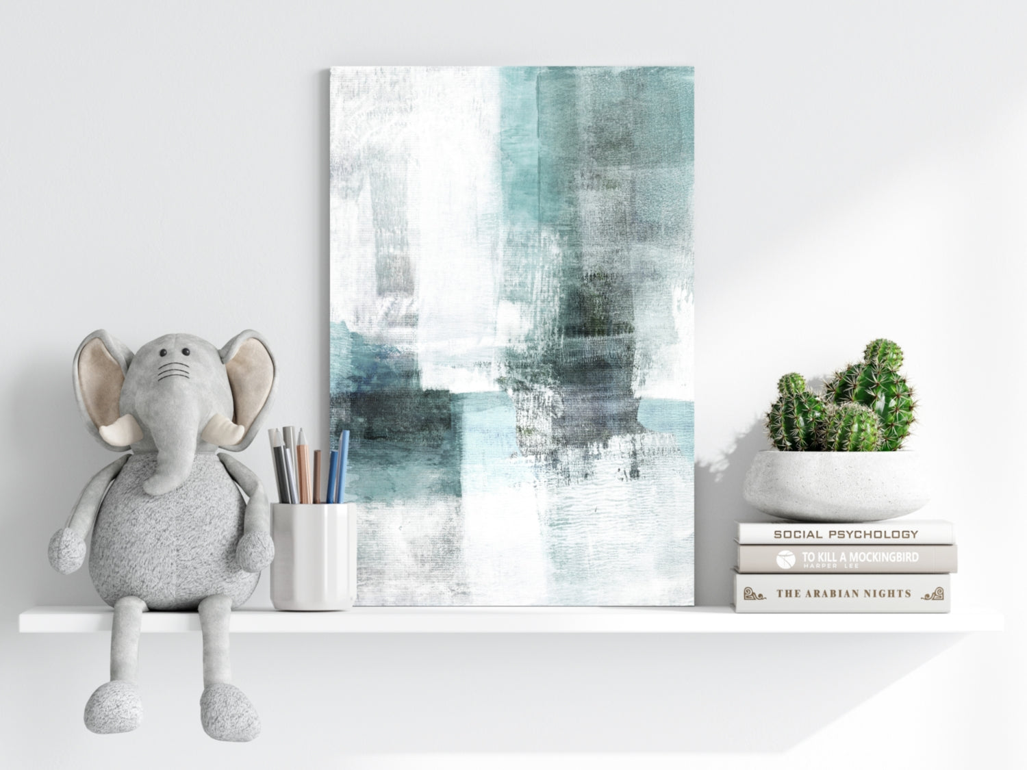 Teal White Brushstroke Aluminum Print