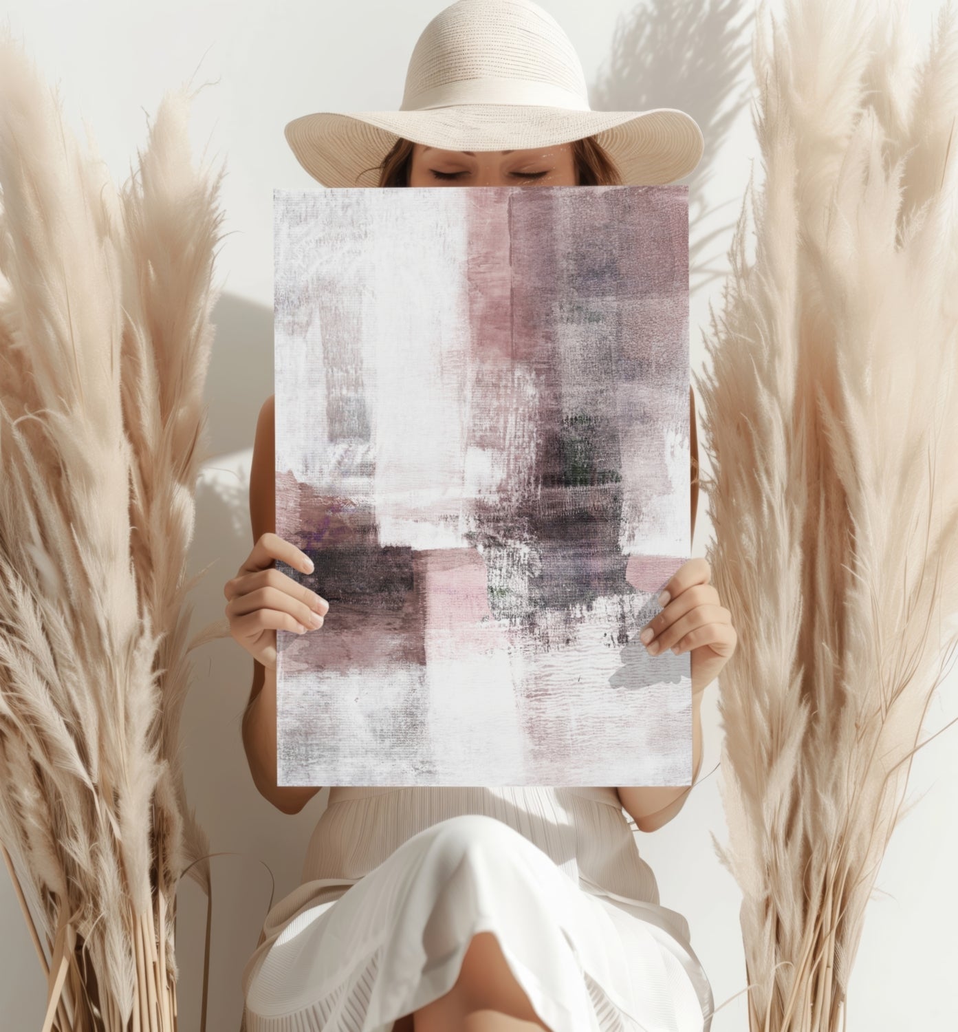 Blush Pink Gray Abstract Aluminum Print