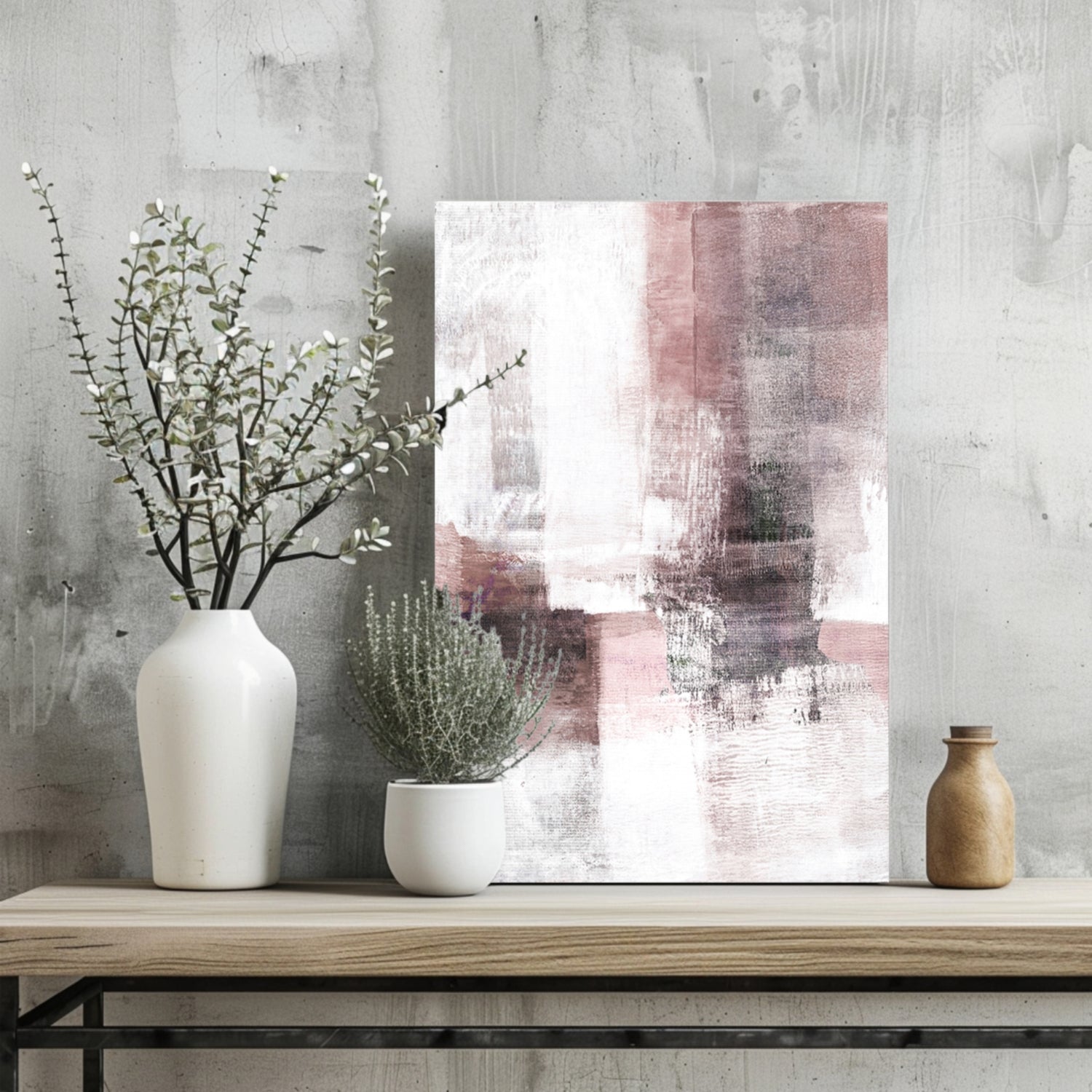 Blush Pink Gray Abstract Aluminum Print