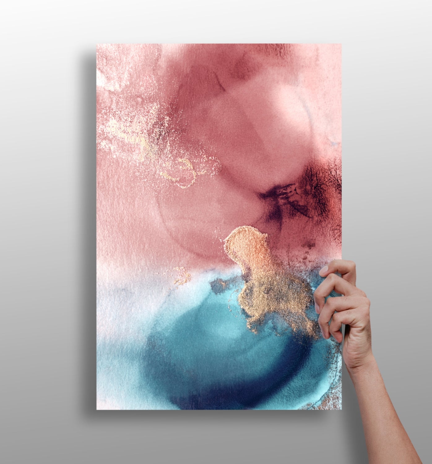 Pink Teal Gold Fluid Aluminum Print