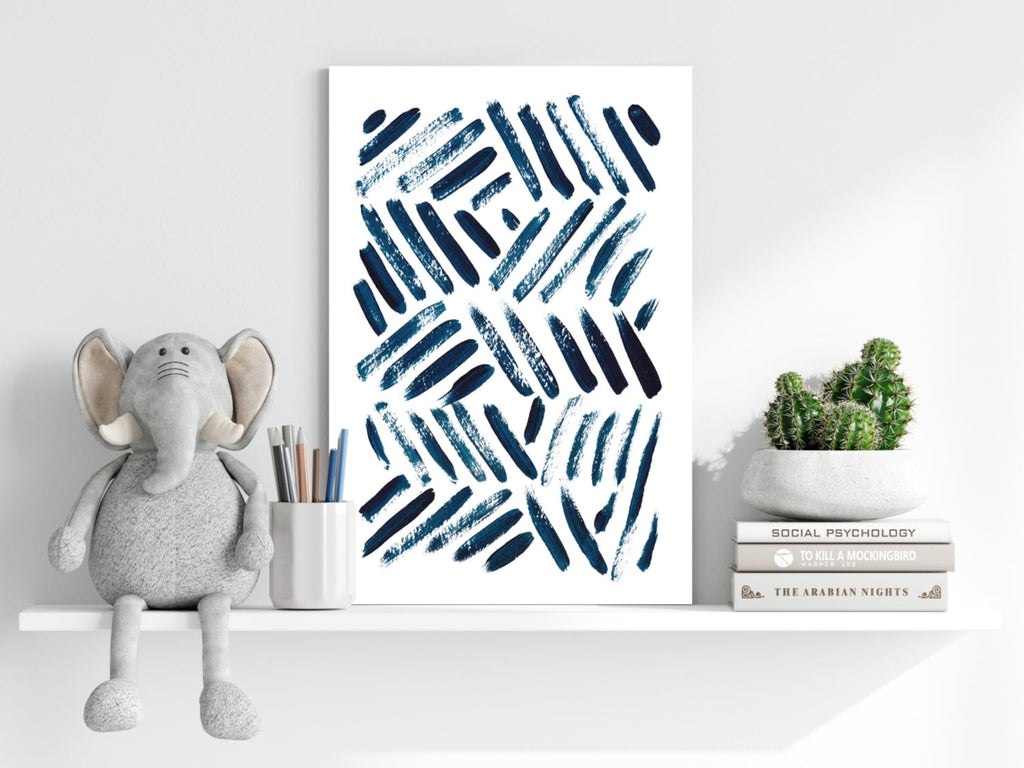 Navy Diagonal Brush Dash Pattern Aluminum Print