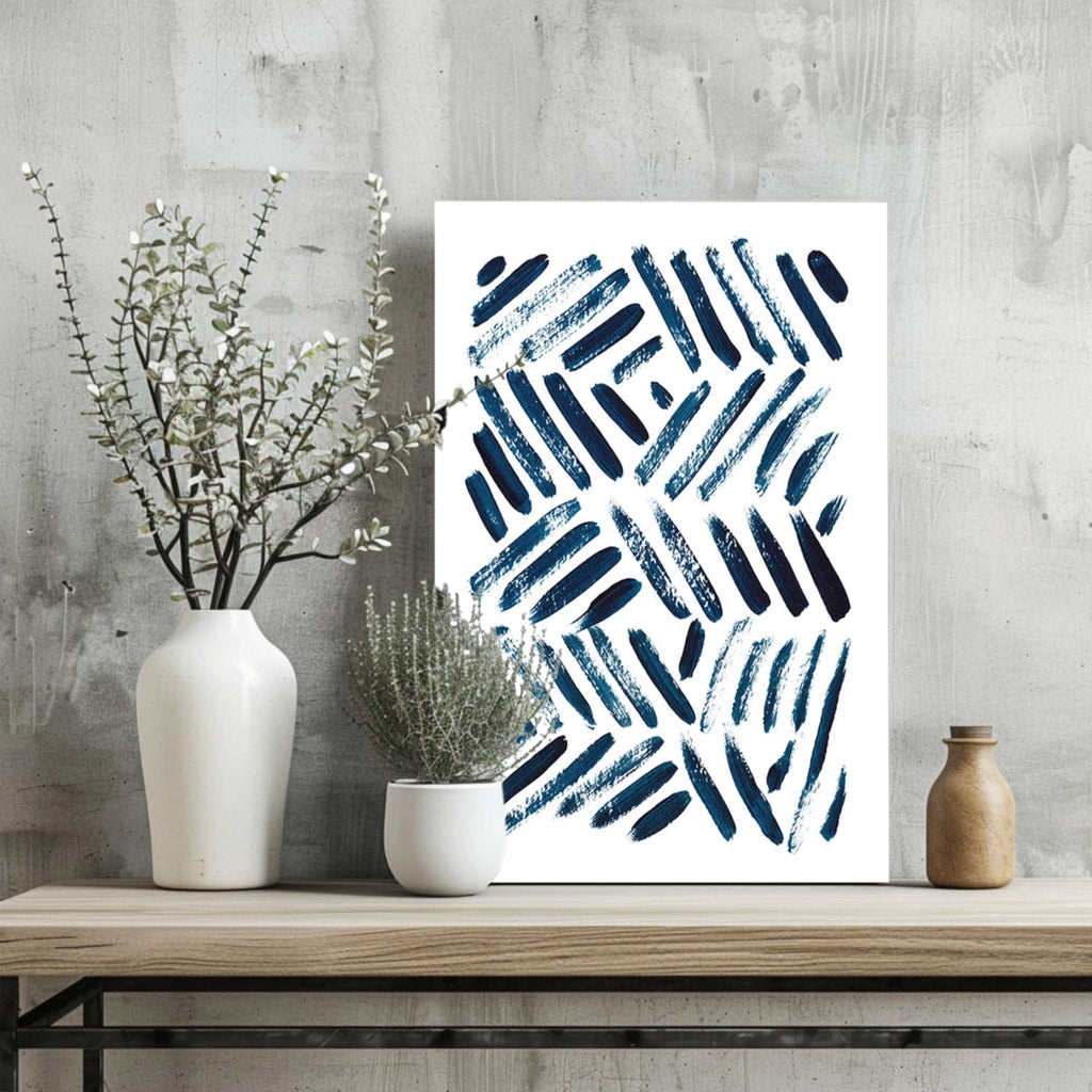 Navy Diagonal Brush Dash Pattern Aluminum Print