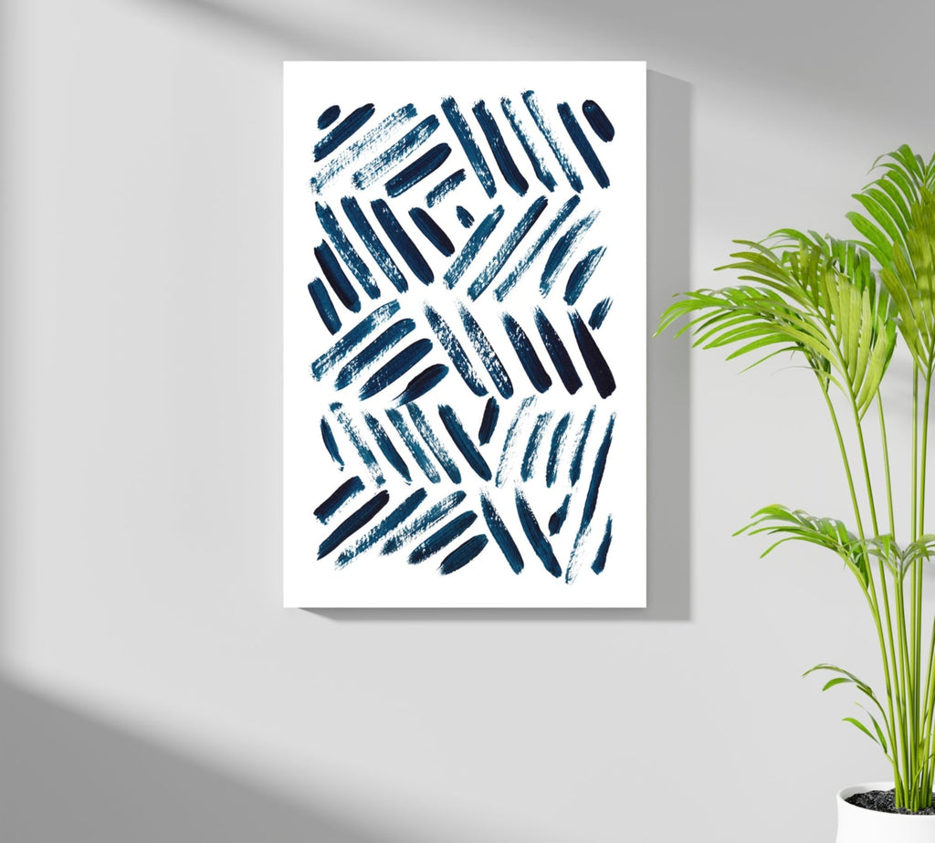 Navy Diagonal Brush Dash Pattern Aluminum Print
