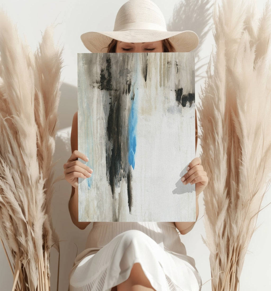 Beige Blue Accent Abstract Aluminum Print