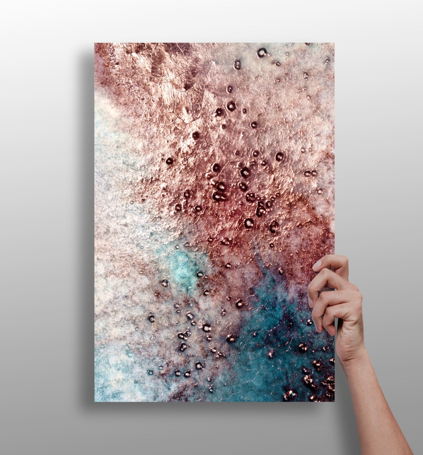Copper Teal Droplets Aluminum Print