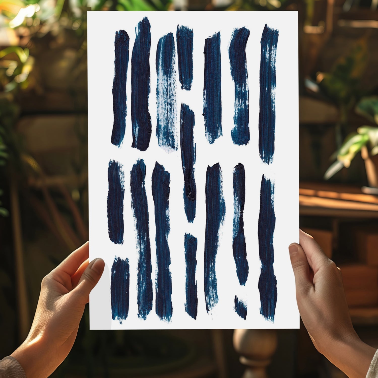 Navy Vertical Brush Stroke Rows Aluminum Print