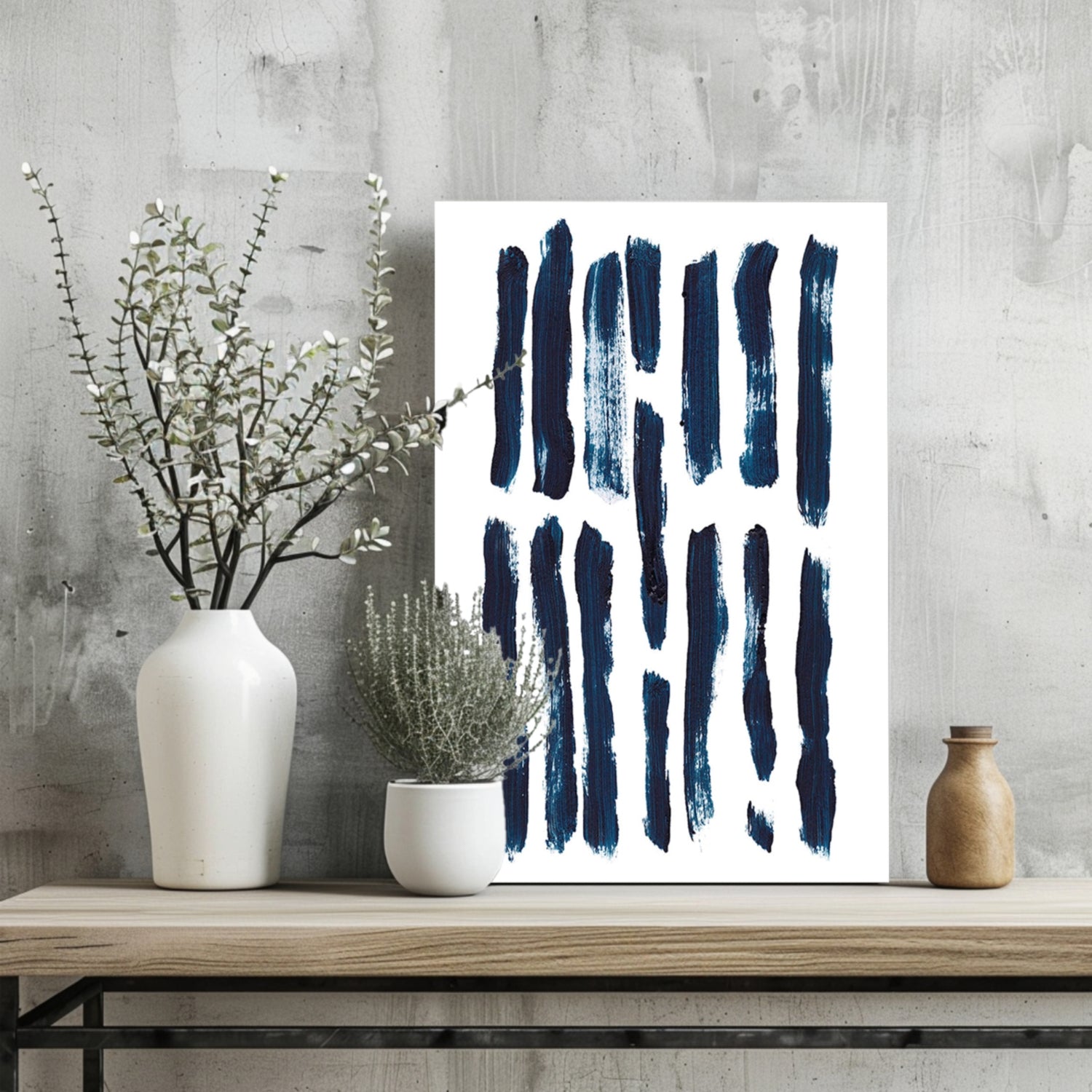 Navy Vertical Brush Stroke Rows Aluminum Print