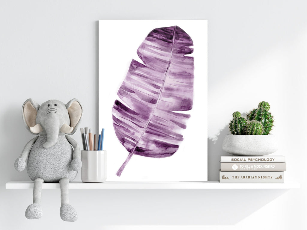 Plum Purple Watercolor Banana Leaf Aluminum Print