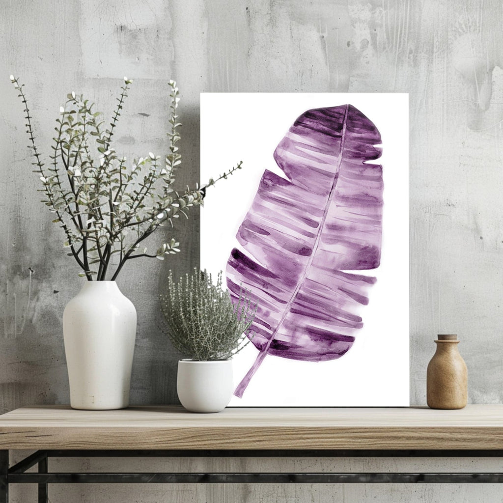 Plum Purple Watercolor Banana Leaf Aluminum Print