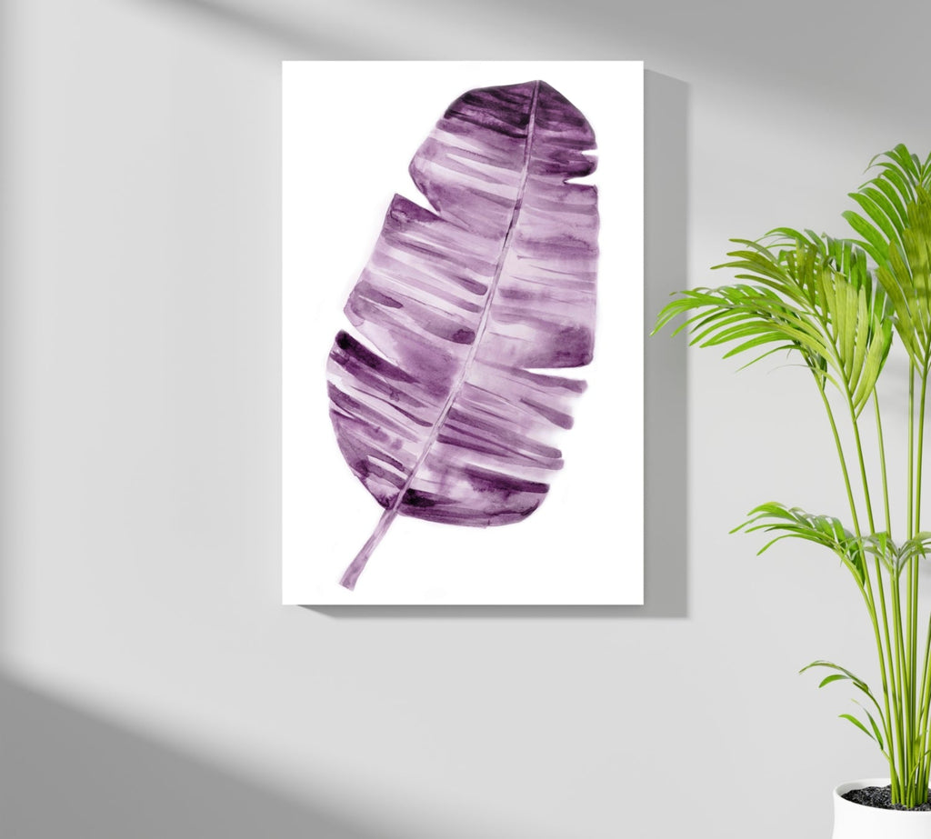 Plum Purple Watercolor Banana Leaf Aluminum Print