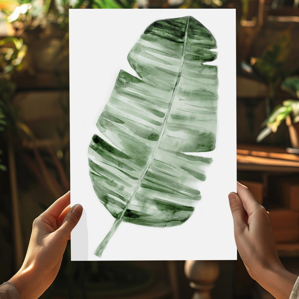 Forest Green Watercolor Banana Leaf Aluminum Print