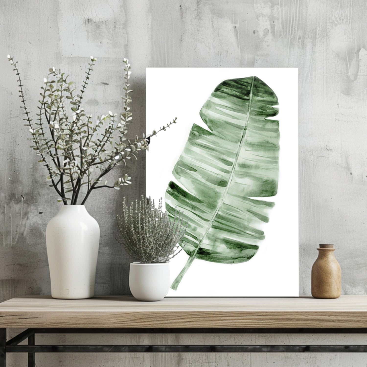 Forest Green Watercolor Banana Leaf Aluminum Print