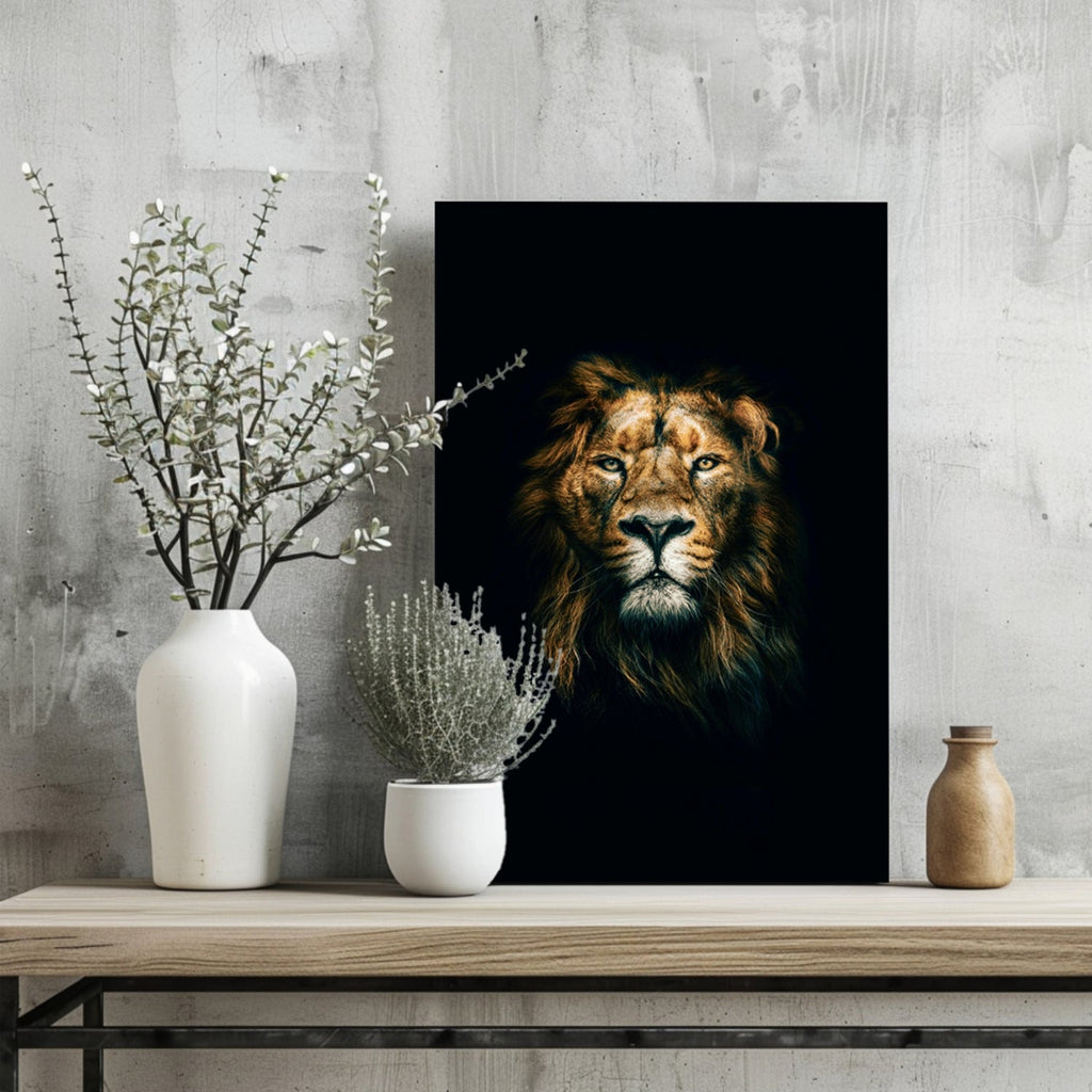 Dramatic Dark Lion Portrait Aluminum Print