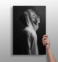 Lion in Hoodie Black White Aluminum Print