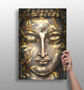 Gold Bamboo Leaves Bronze Buddha Aluminum Print