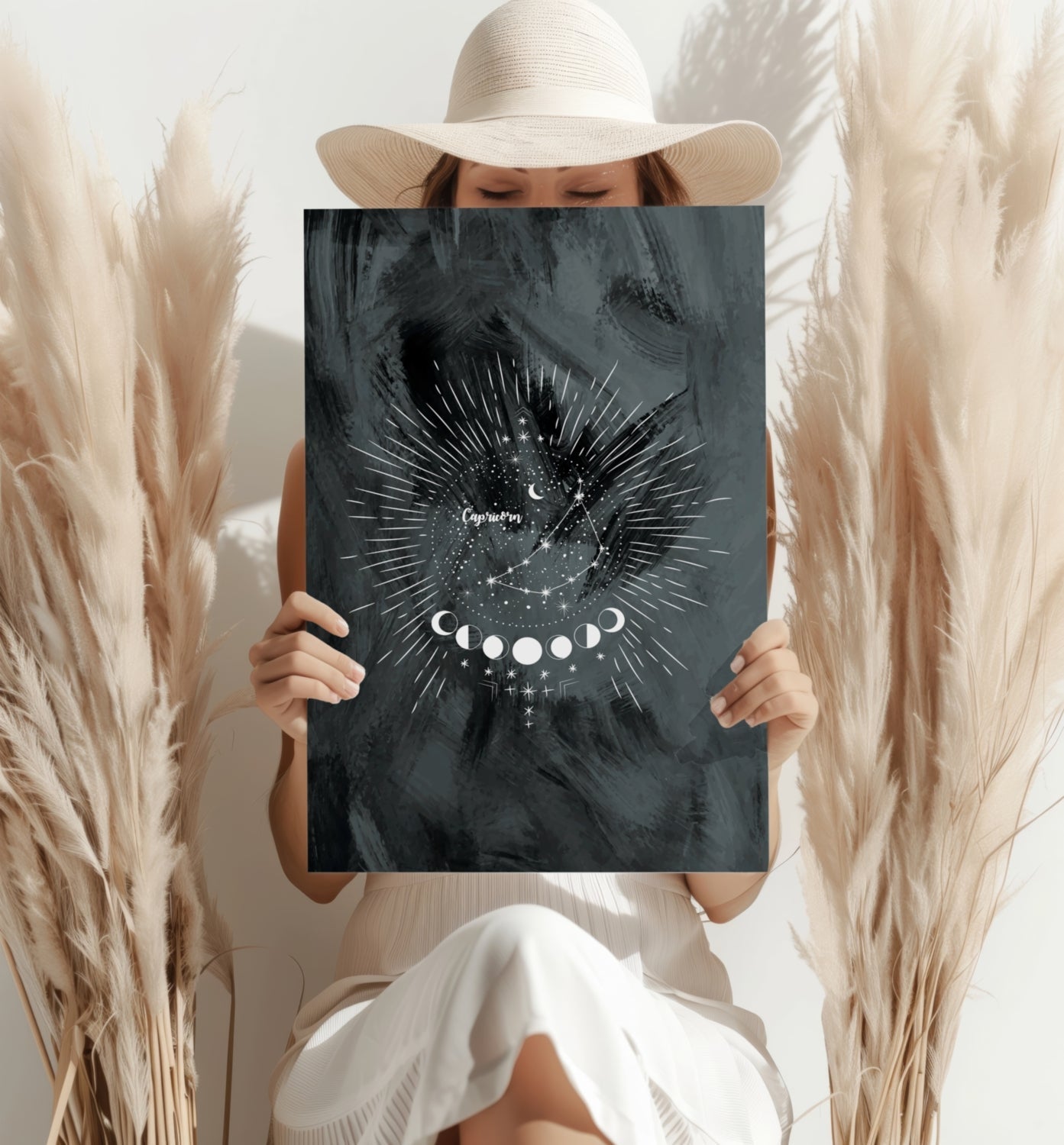 Charcoal Capricorn Constellation Moon Aluminum Print