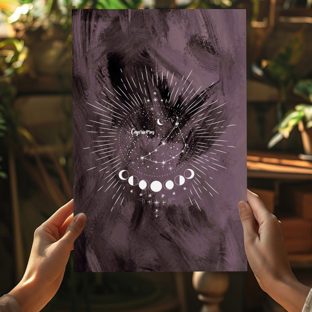 Plum Capricorn Constellation Moon Phases Aluminum Print