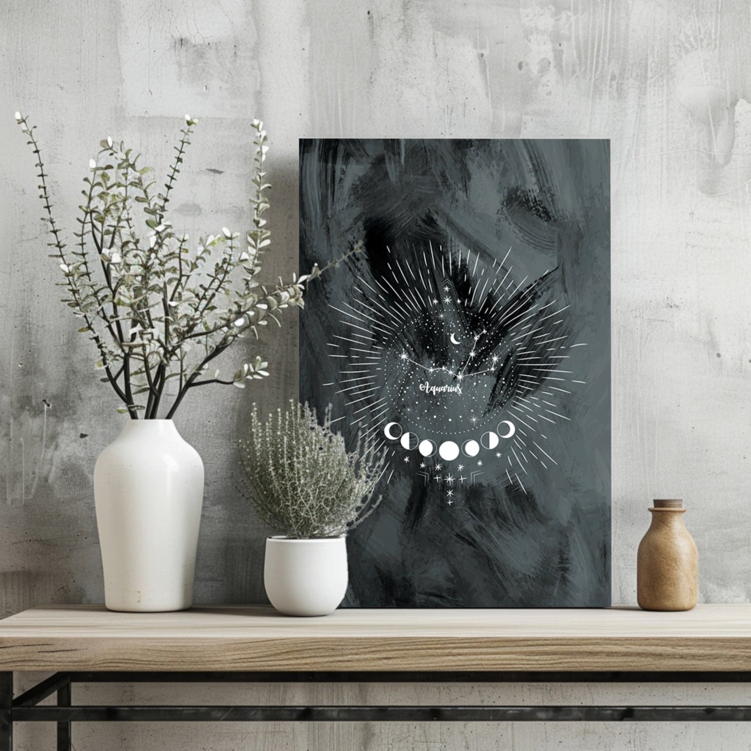 Charcoal Aquarius Constellation Moon Aluminum Print