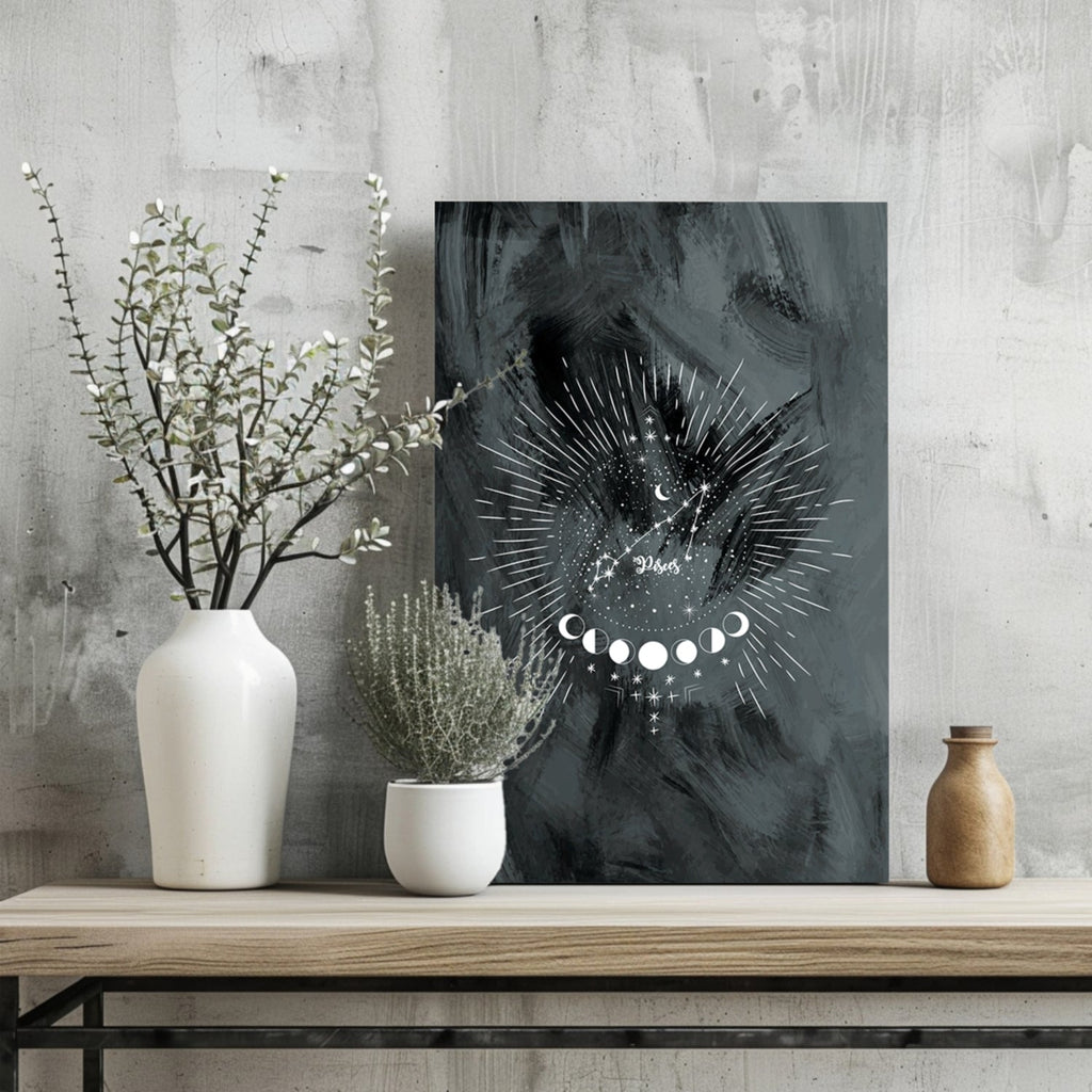 Charcoal Pisces Constellation Moon Aluminum Print