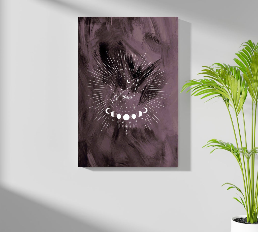 Plum Pisces Constellation Moon Phases Aluminum Print
