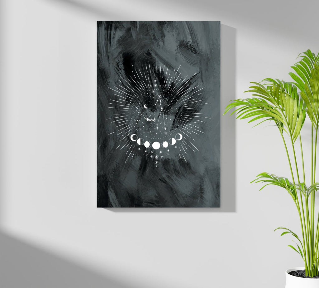 Charcoal Taurus Constellation Moon Aluminum Print