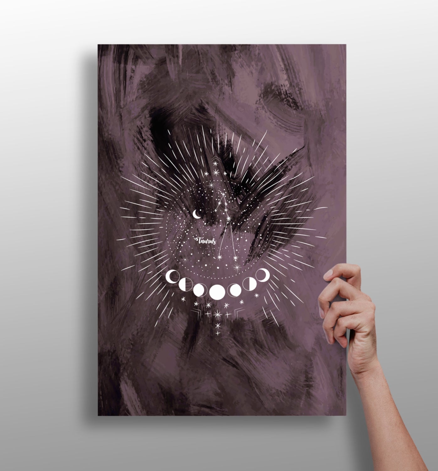 Plum Taurus Constellation Moon Phases Aluminum Print