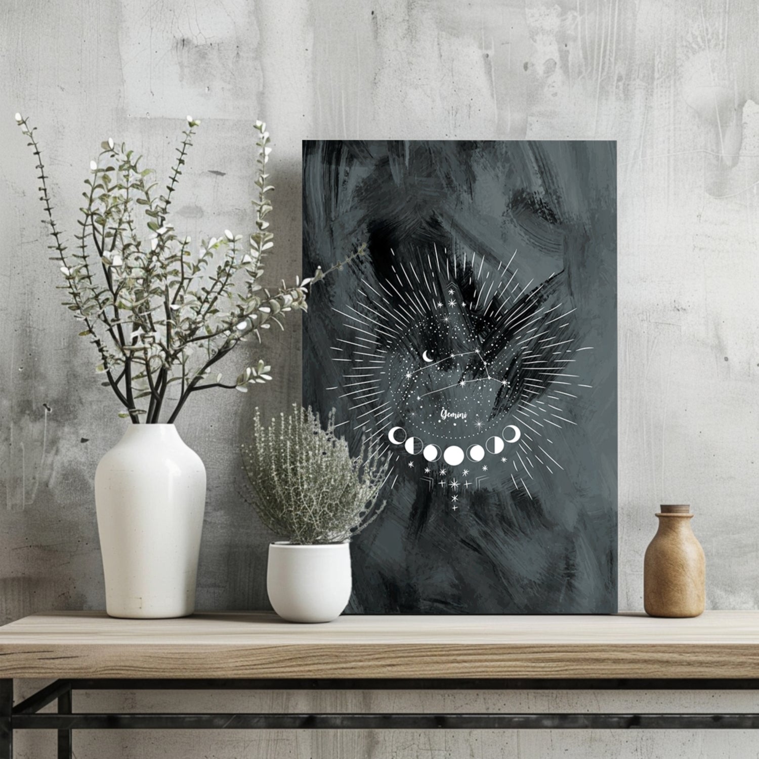 Charcoal Gemini Constellation Moon Aluminum Print