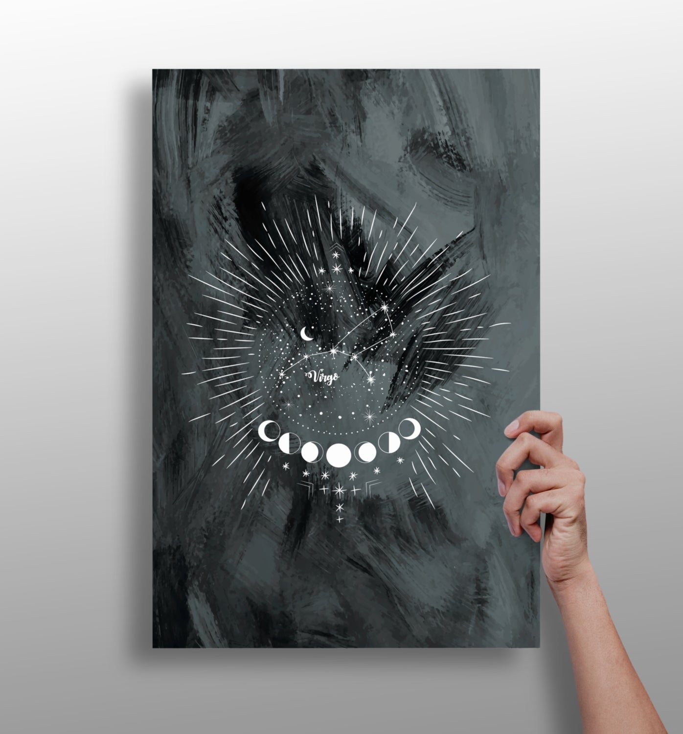 Charcoal Virgo Constellation Moon Aluminum Print