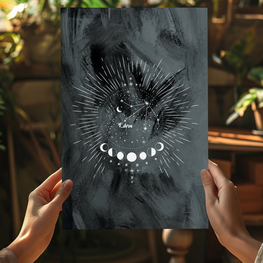 Charcoal Libra Constellation Moon Aluminum Print