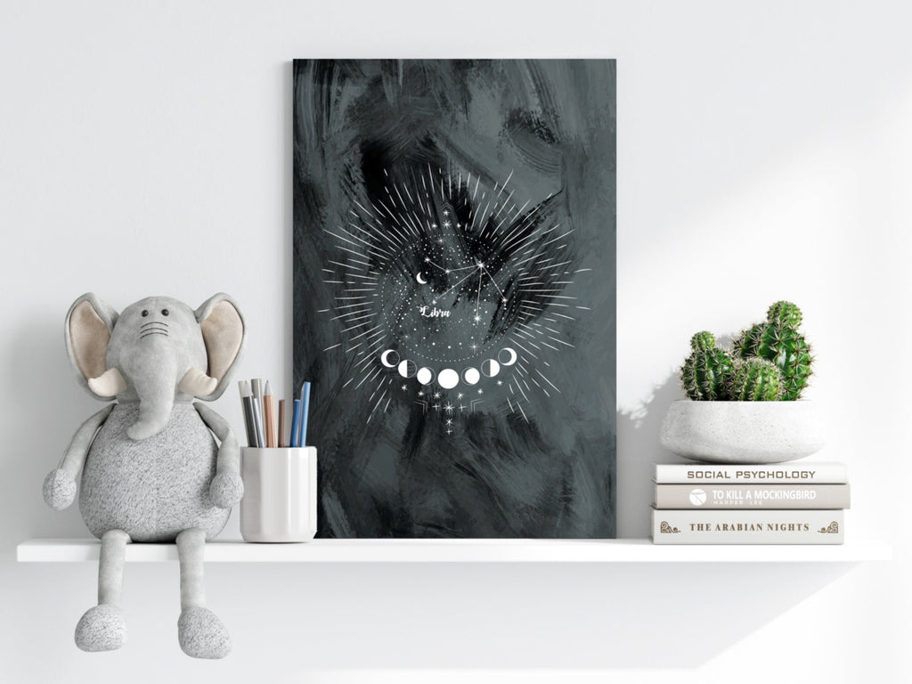 Charcoal Libra Constellation Moon Aluminum Print