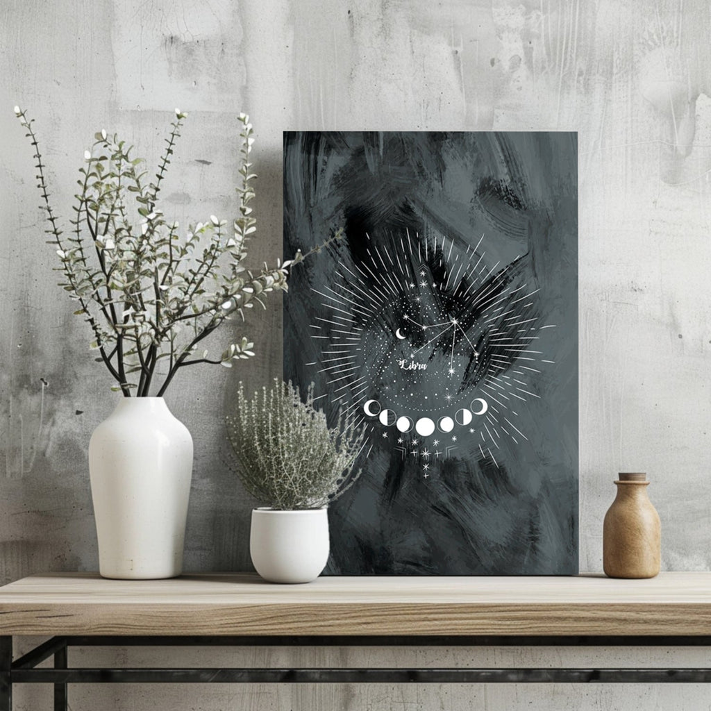 Charcoal Libra Constellation Moon Aluminum Print