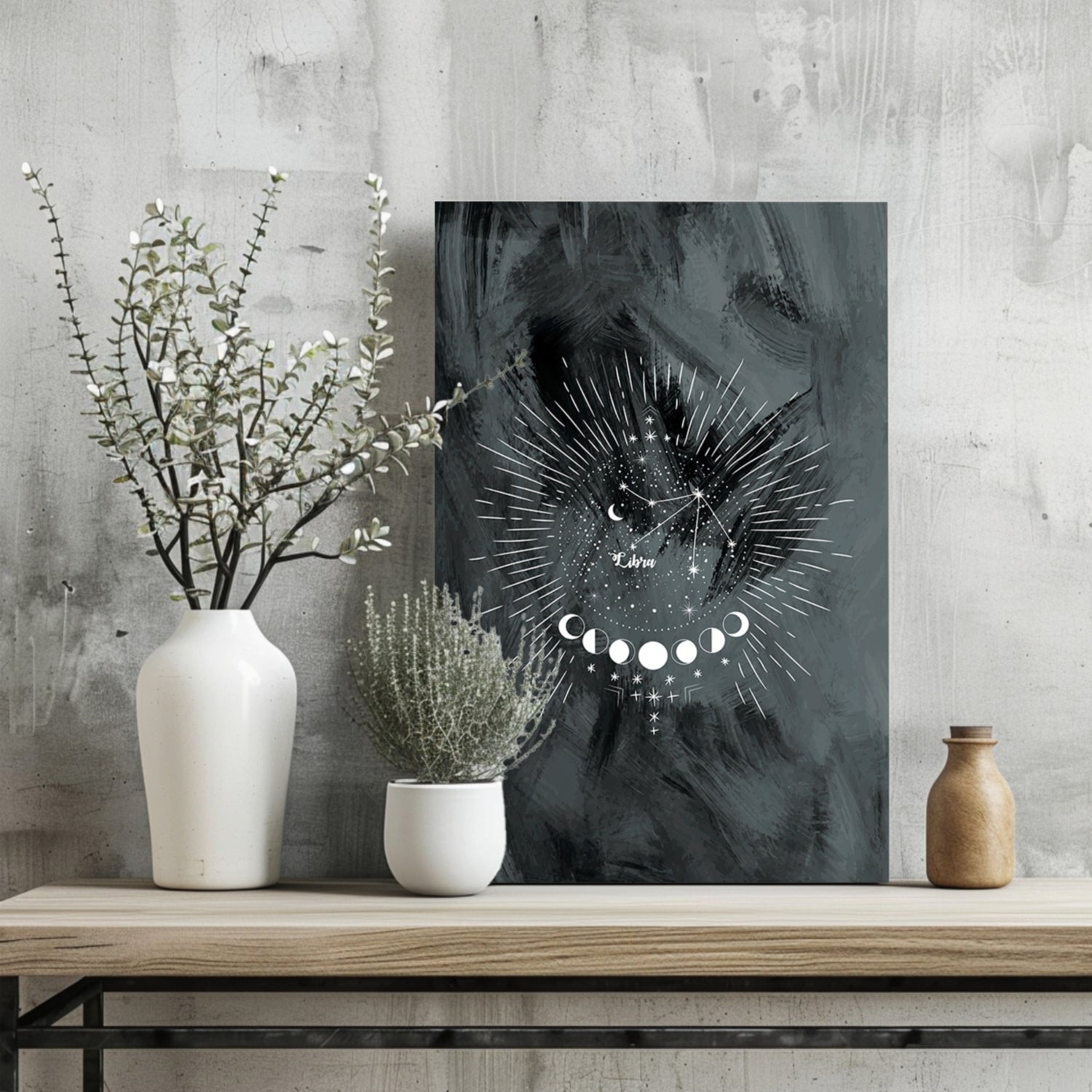 Charcoal Libra Constellation Moon Aluminum Print