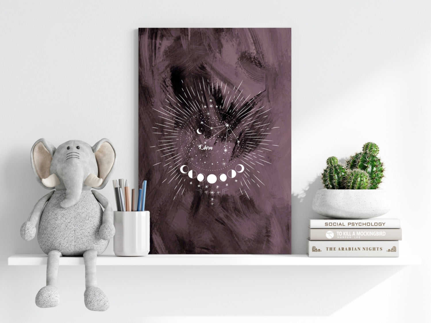 Plum Libra Constellation Moon Phases Aluminum Print