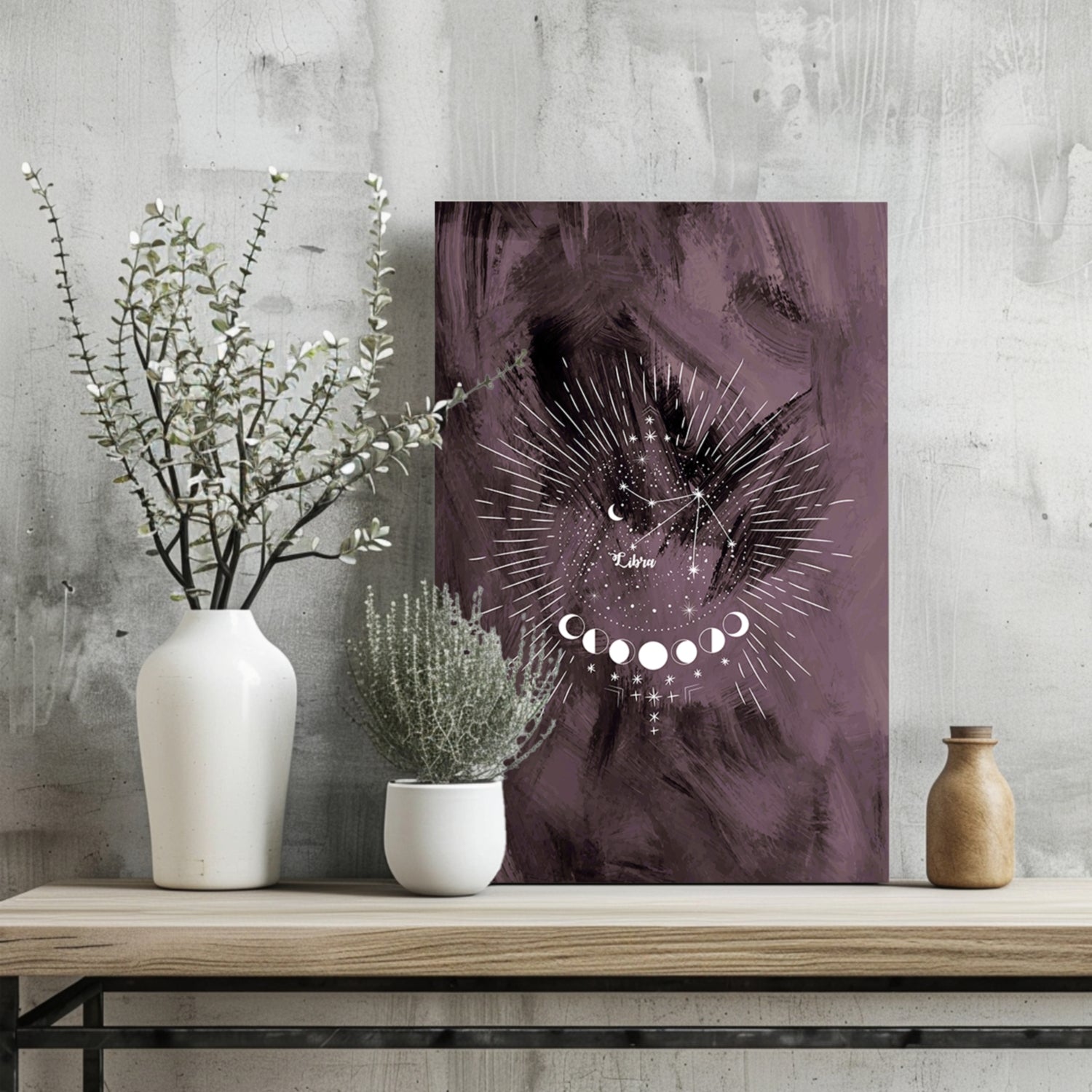 Plum Libra Constellation Moon Phases Aluminum Print