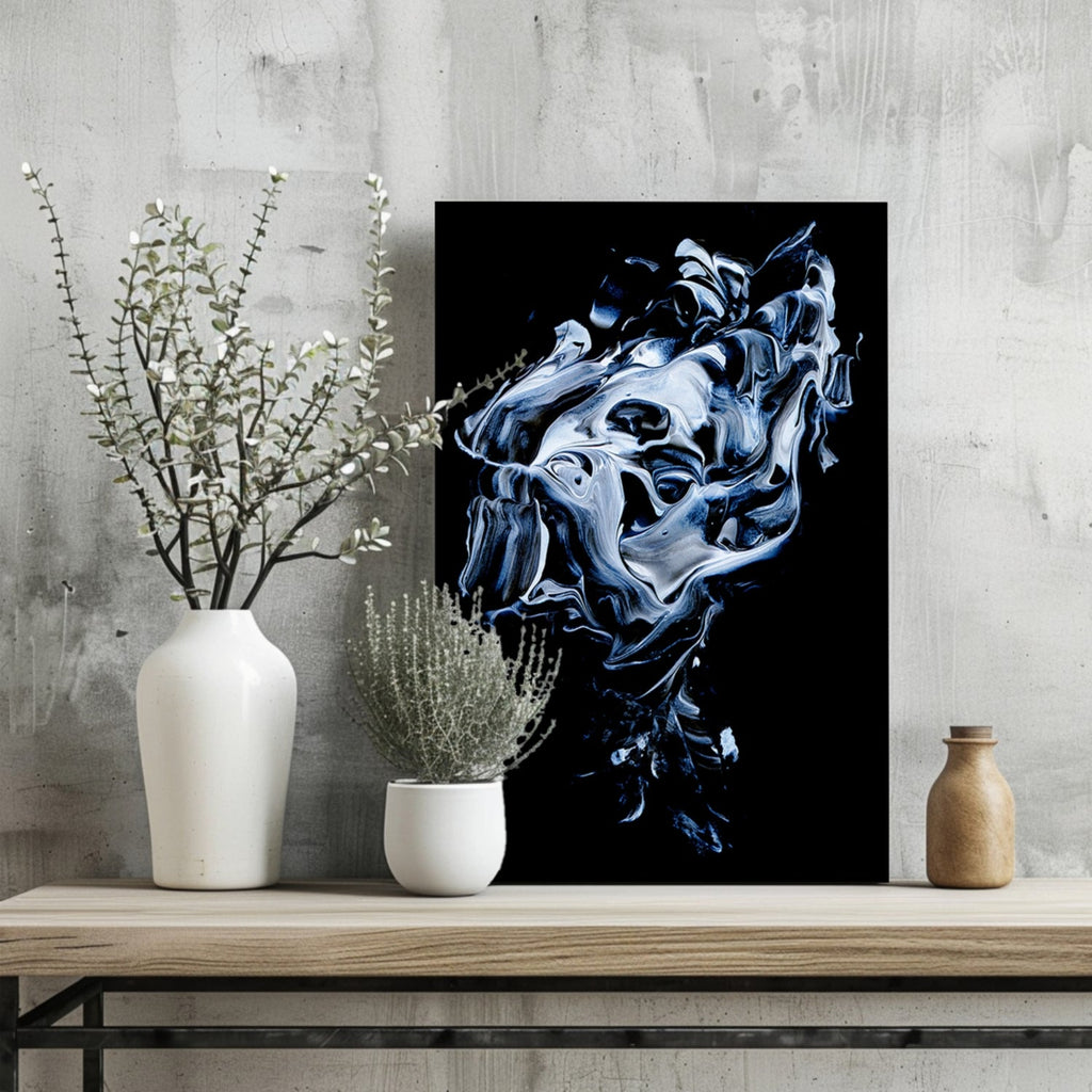 Icy Blue Smoke Abstract Aluminum Print