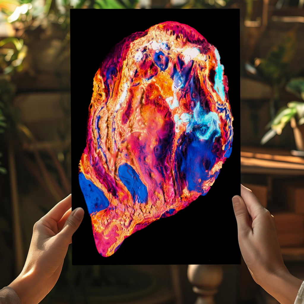 Molten Fire and Blue Abstract Aluminum Print
