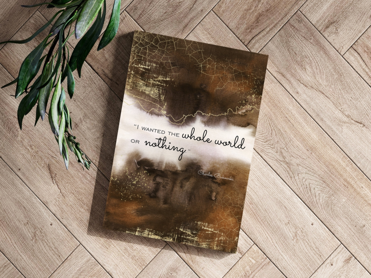 Brown Gold Cracked Ink Whole World Quote Aluminum Print