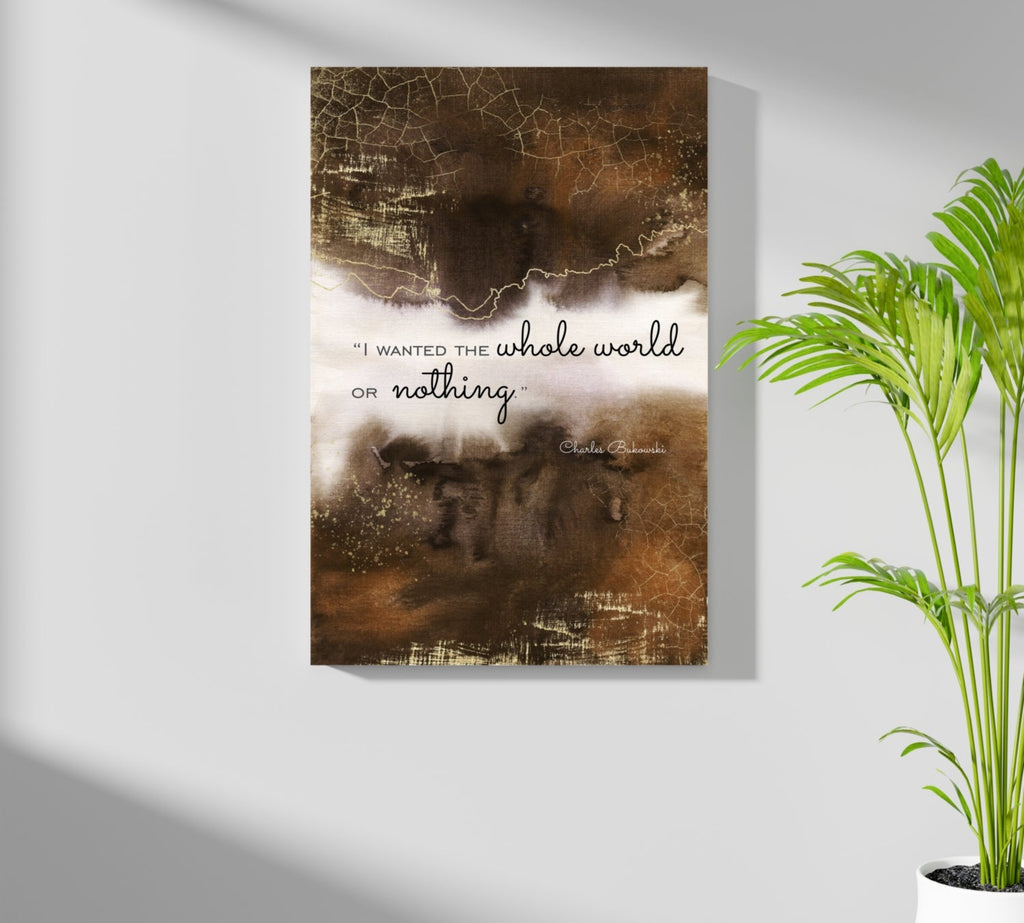 Brown Gold Cracked Ink Whole World Quote Aluminum Print